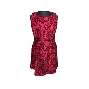 Gabby Skye Women's Red Black Velvet Flocked Fit And Flare Dress Plus Size 14W